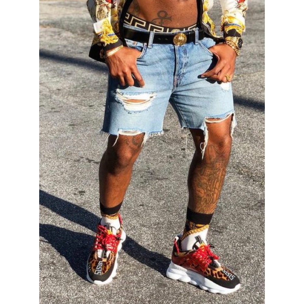 Versace Multicolor Chain Reaction Sneakers with Leopard and Gold Accents